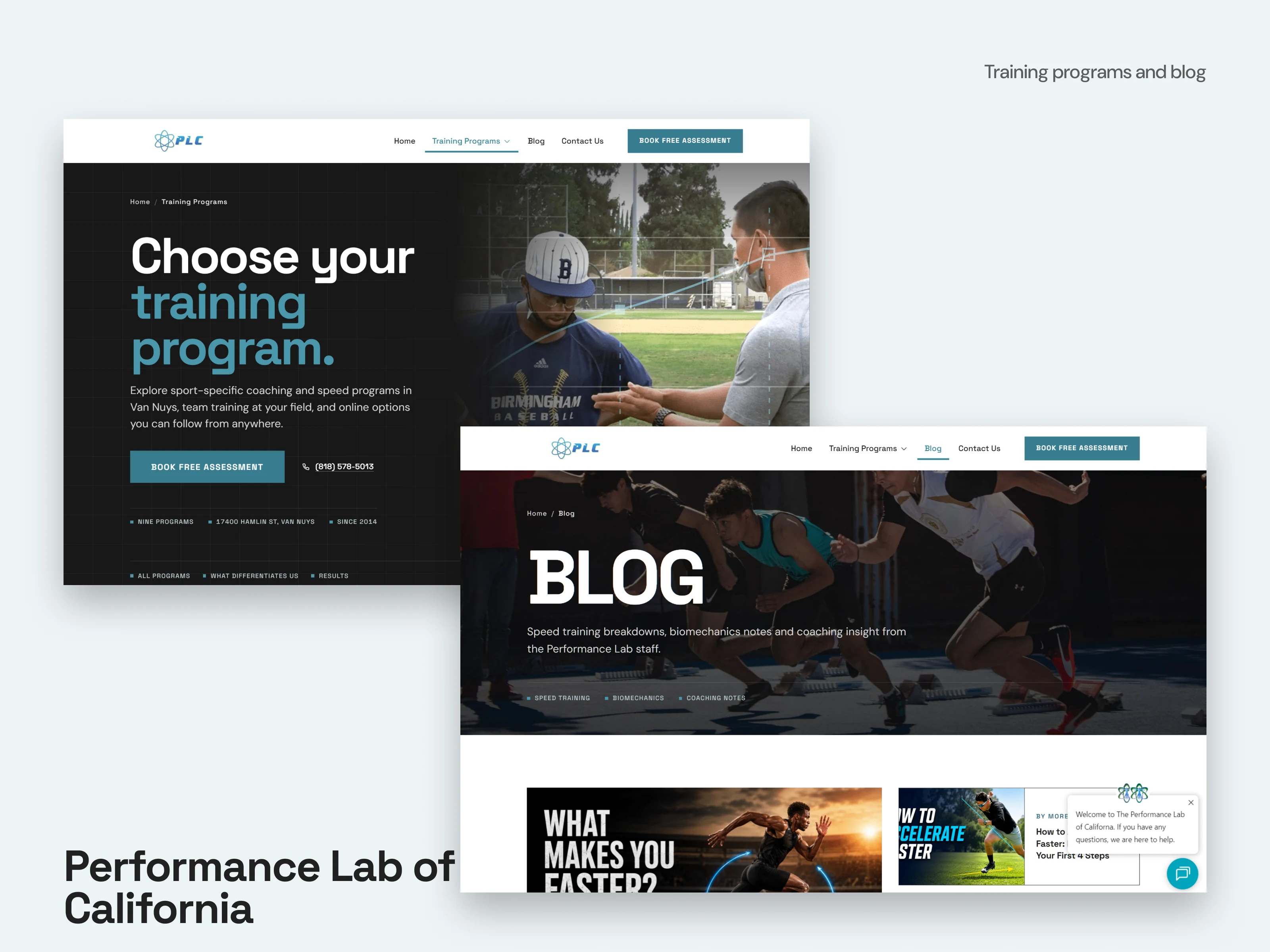 Two pages of the Performance Lab of California site