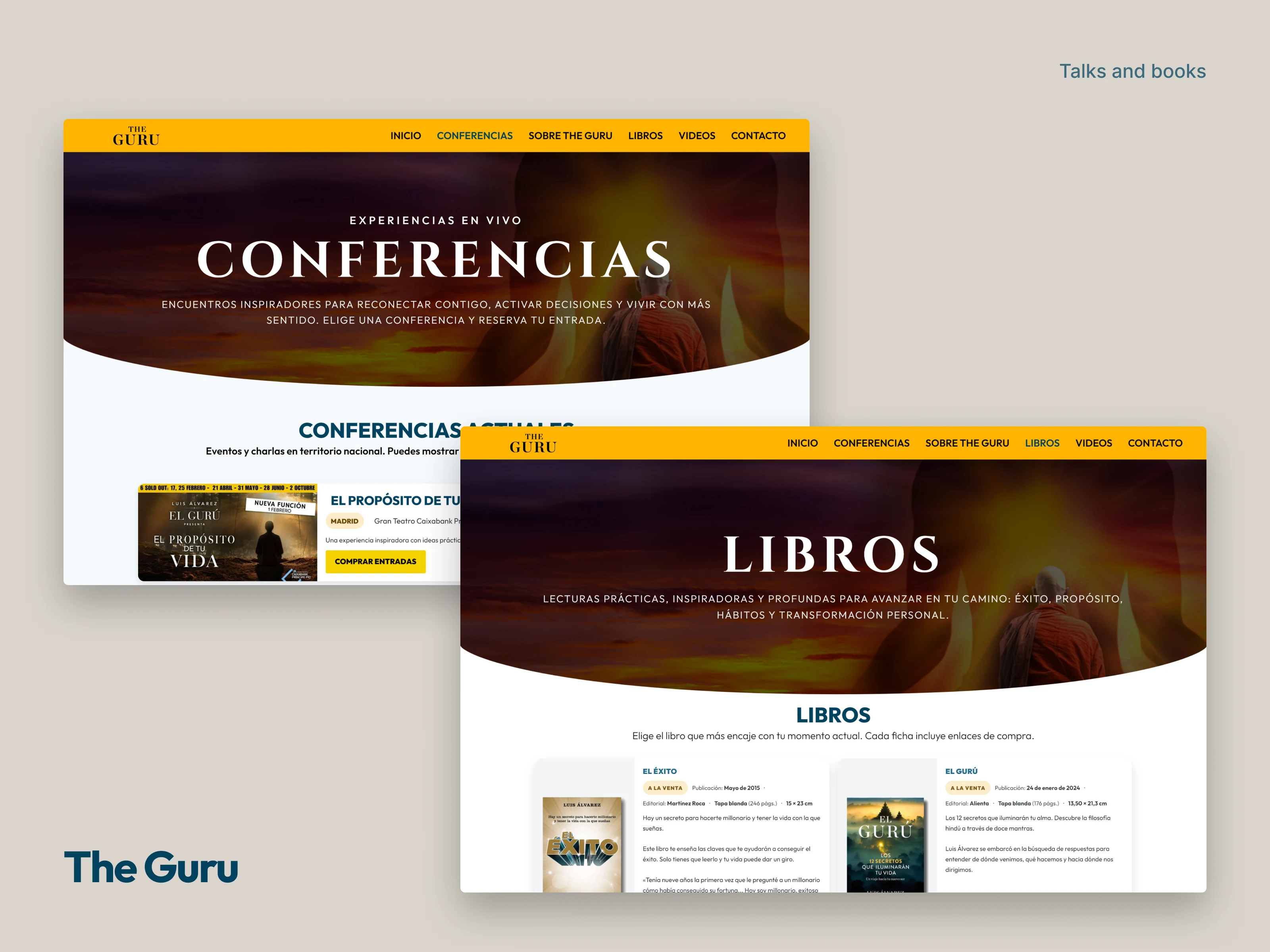 Two pages of the The Guru site
