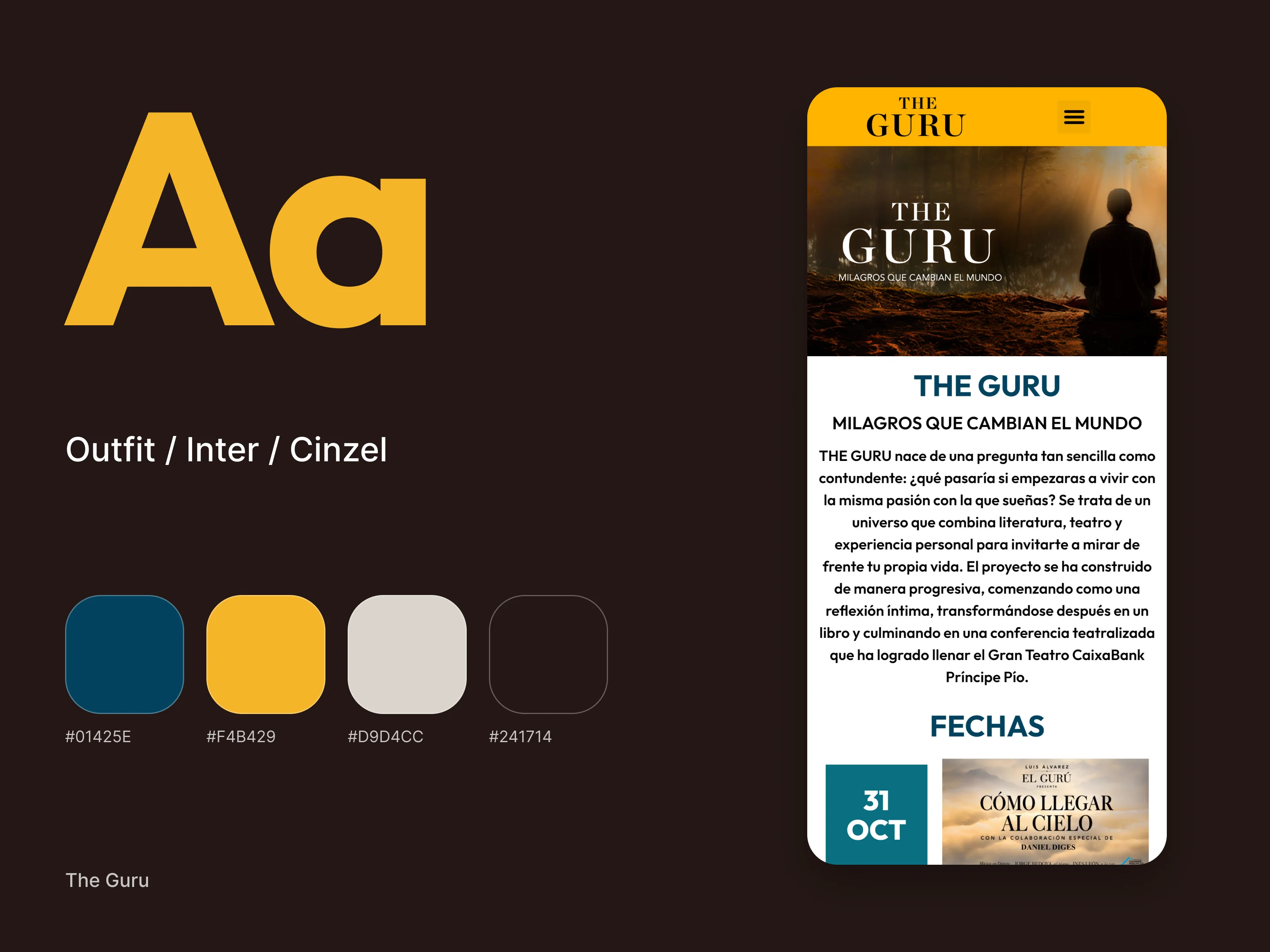 The design system of The Guru: typefaces, colours and the site on a phone