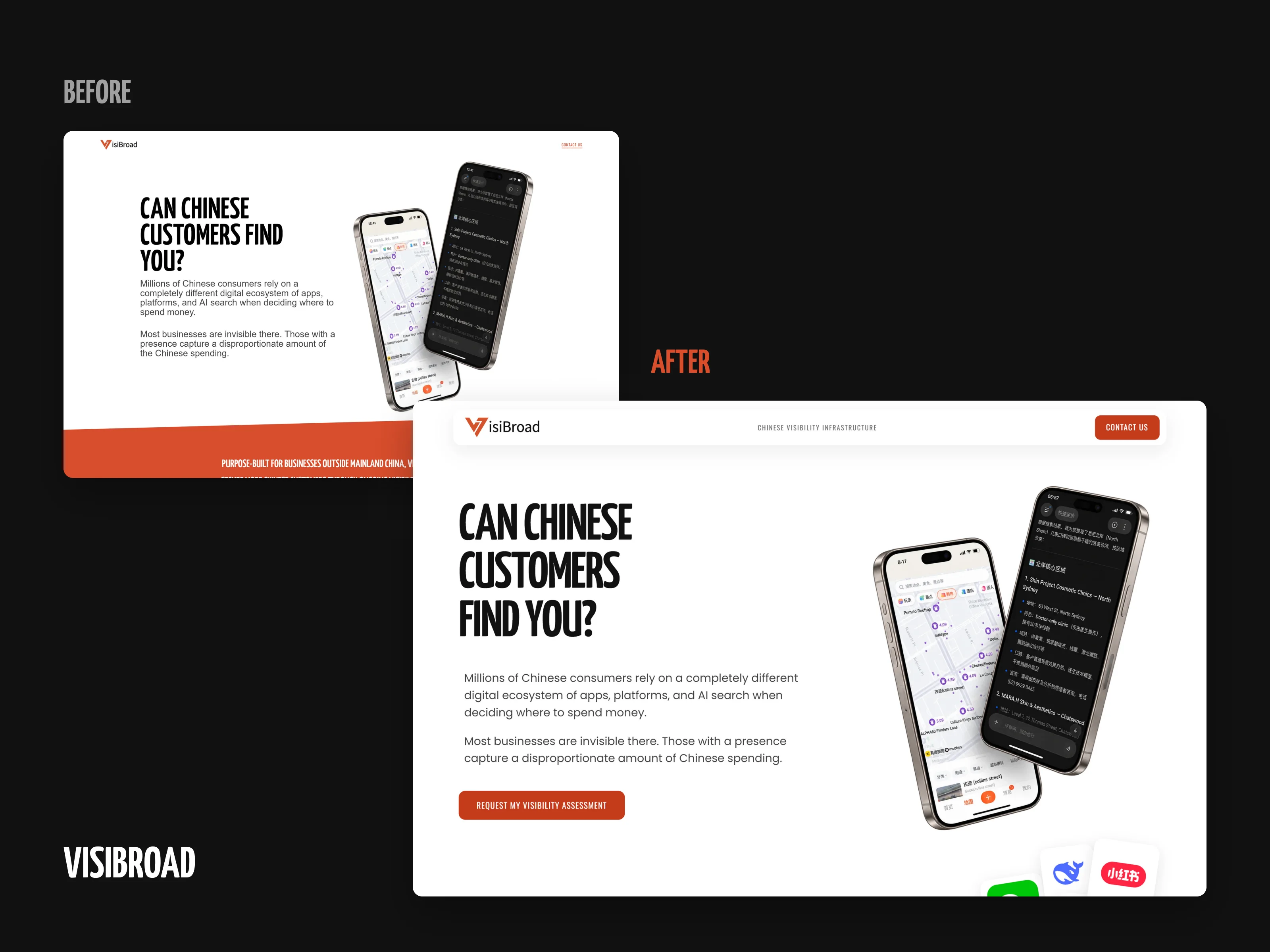 Two pages of the VisiBroad site