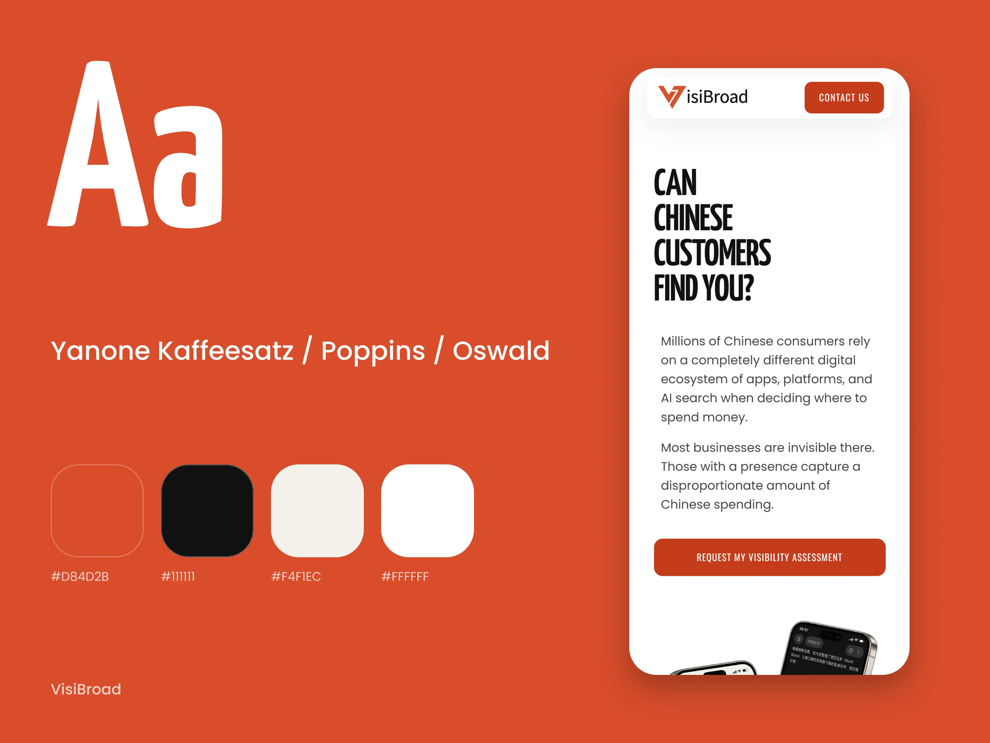 The design system of VisiBroad: typefaces, colours and the site on a phone