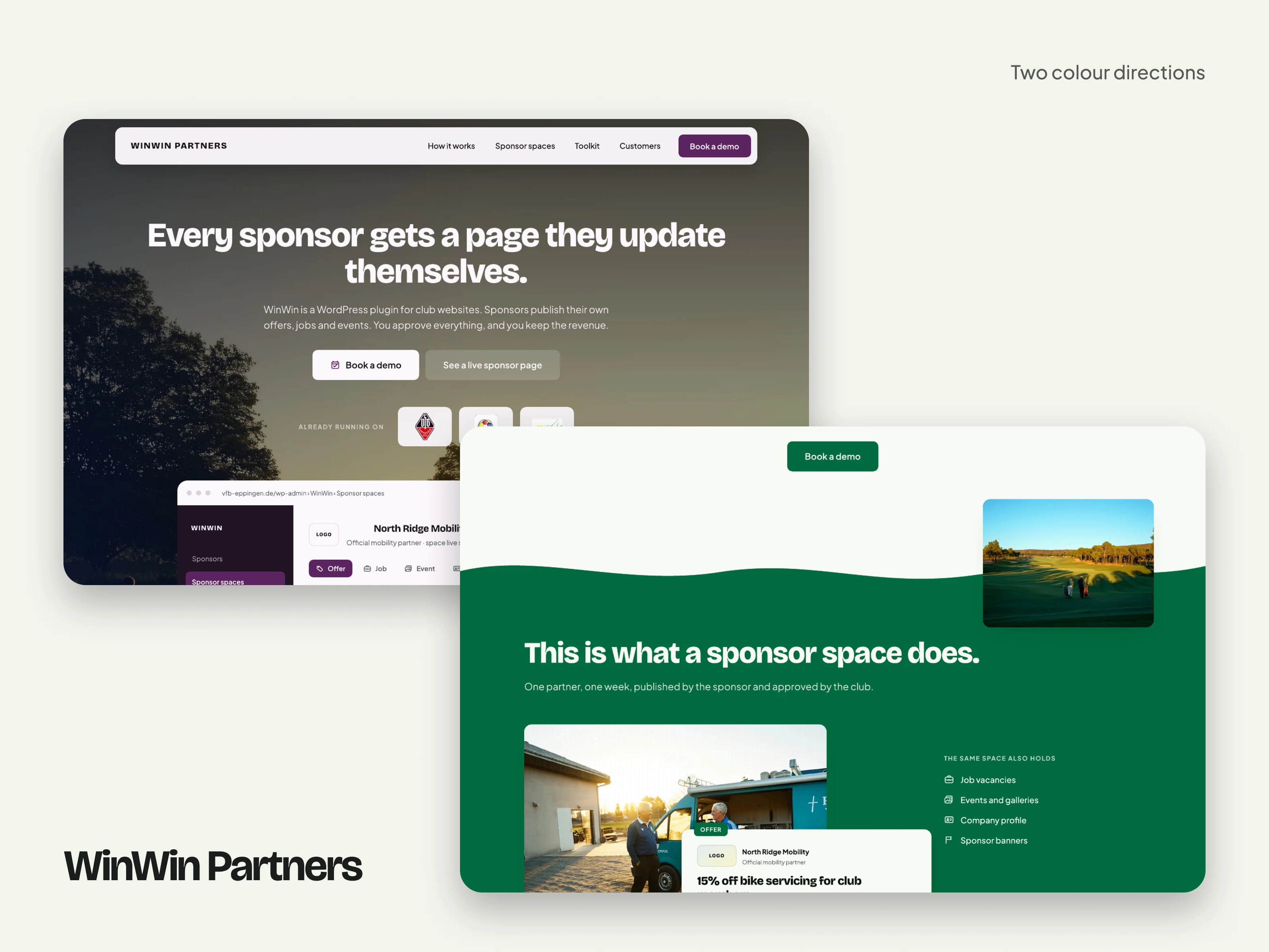 Two pages of the WinWin Partners site